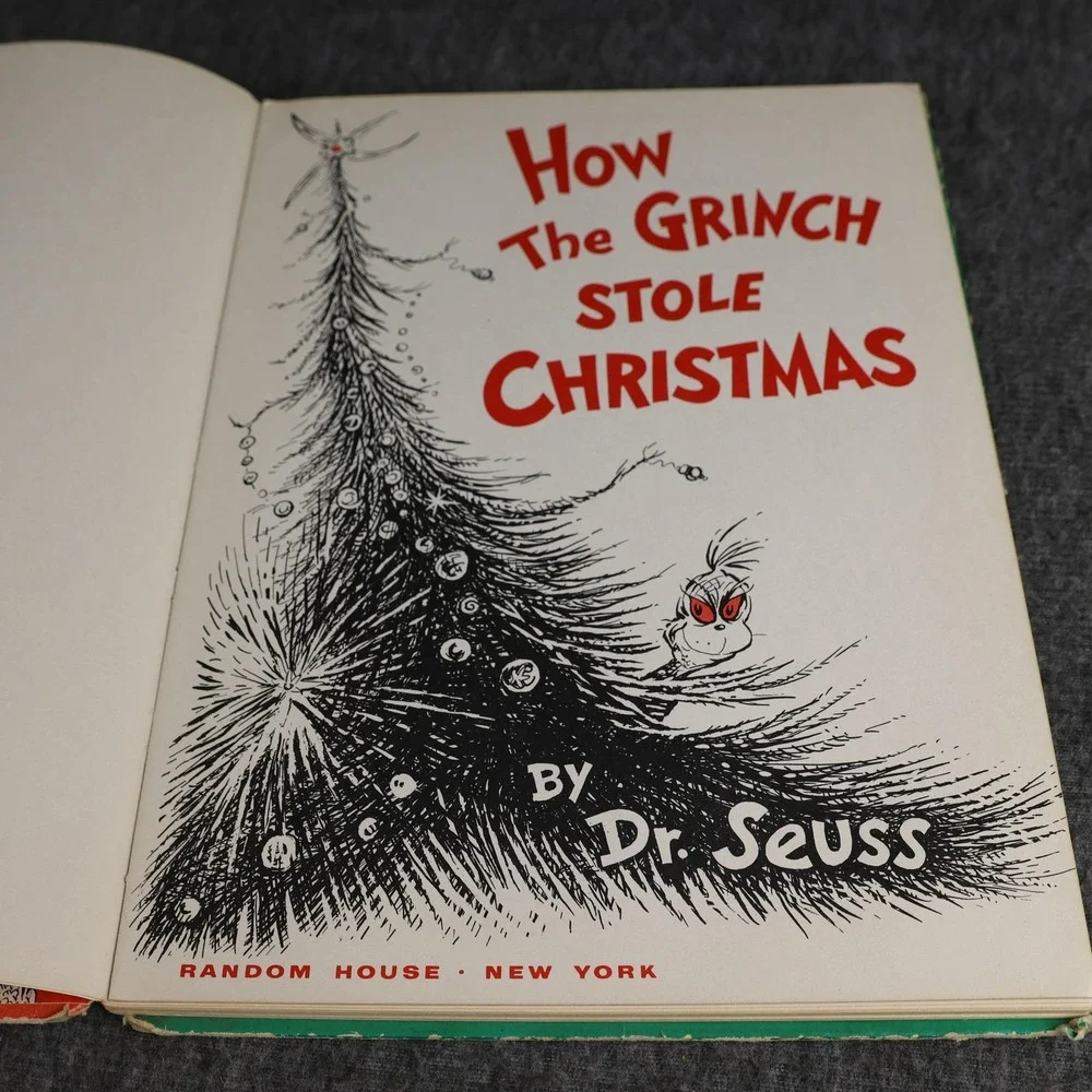 Vintage 1957 How The Grinch Stole Christmas Dr. Seuss Red Green HC USA Kids
